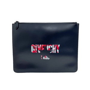 Givenchy Logo Clutch Bag Leather Black Red